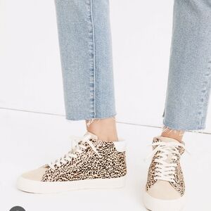 NWT Madewell Leopard Print Calf Hair High-Top Sneakers Women8.5/Men 7size.